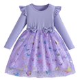 thumbnail image 1 of Girls Print Mesh Ballerina Dress Long Sleeve Flowy A Line Tutu Party Dress for Toddler Fall Daily Wear with Butterfly Print and Sheer Overlay for Special Occasions, 1 of 4