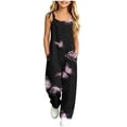 thumbnail image 1 of Girls Printed Cami Jumpsuits Sleeveless Spaghetti Straps Jumpsuit Fashion Casual Loose Trousers with Pockets Pink 13-14 Years, 1 of 7