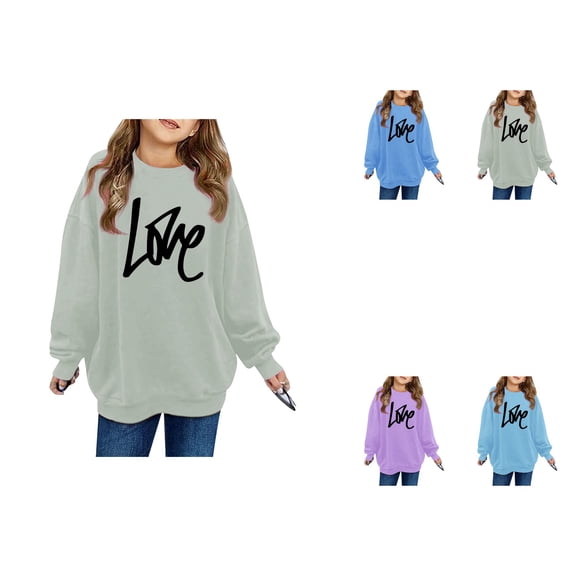 Girls' Printed Crew Neck Long Sleeve Hoodie, Soft Casual Pullover Sweatshirt for Everyday Wear, Loose Fit Graphic Top