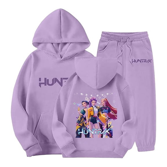 Girls Printed Fleece Tracksuit Two-Piece Set,Warm Pullover Hoodie & Jogger Pants Casual Winter Outfits Cute Matching Loungewear Cozy Playwear Set