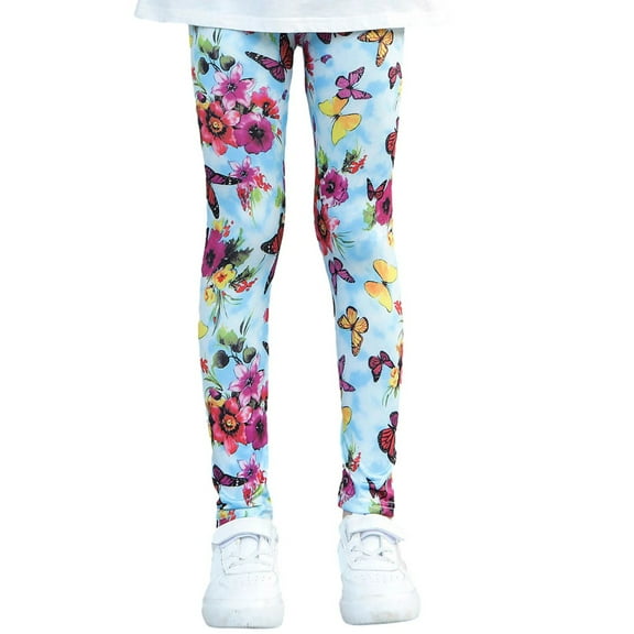 Girls Printed Full-Length Blue Butterfly Graphic Active Legging, Sizes 1-9Y