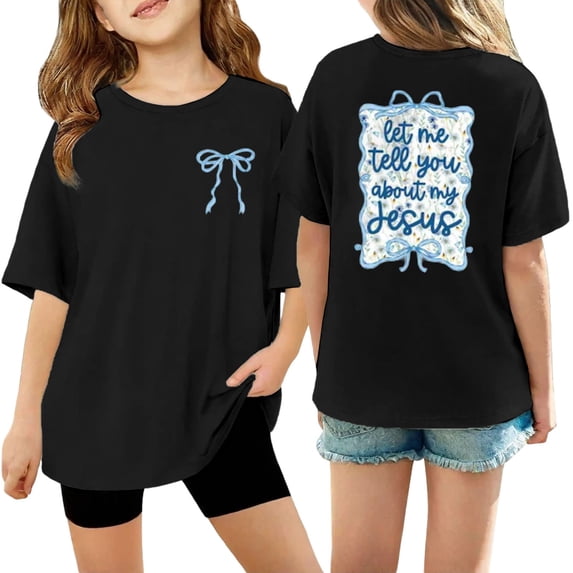 Girls Printed Short Sleeve T-Shirt, Cotton Crewneck Casual Summer Top for Kids & Youth