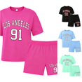 thumbnail image 1 of SGMVNU Girls 2Pcs Clothes Summer Outfits Graphic Letter Print Tee Shirt and Casual Biker Shorts Kids Streetwear Clothing Set, Size 9-10 Years, Hot Pink, 1 of 3