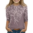 thumbnail image 1 of Girls Printed Tops 3/4 Sleeve Crew Neck Casual Daily Summer Teen Blouses, 1 of 4