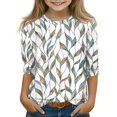 thumbnail image 1 of Girls Printed Tops 3/4 Sleeve Crew Neck Casual Daily Summer Teen Blouses, 1 of 4