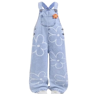 Mineral Washed Star Printed Denim Jean Jumpsuit- Flared Wide Leg Jumpsuit By Oil & Hali