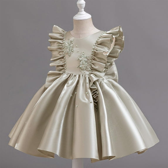 Girls Prom Dresses 9M-6Y Toddlers Kids Cute Ruffle Sleeveless Crewneck Solid Color A-Line Semi-Formal Flower Girl Evening Party Dress