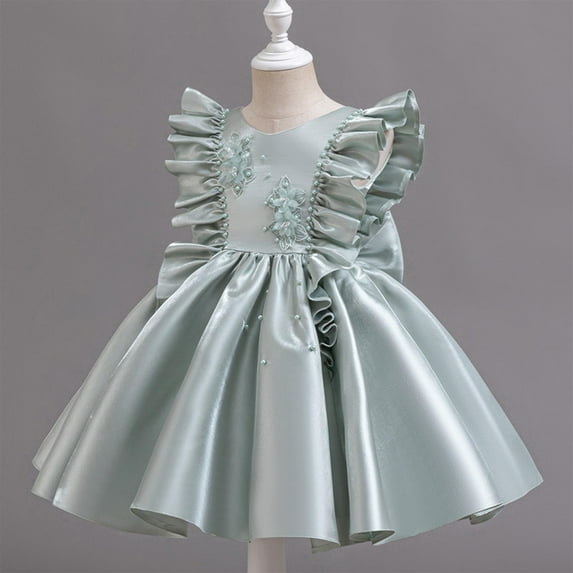 Girls Prom Dresses 9M-6Y Toddlers Kids Cute Ruffle Sleeveless Crewneck Solid Color A-Line Semi-Formal Flower Girl Evening Party Dress