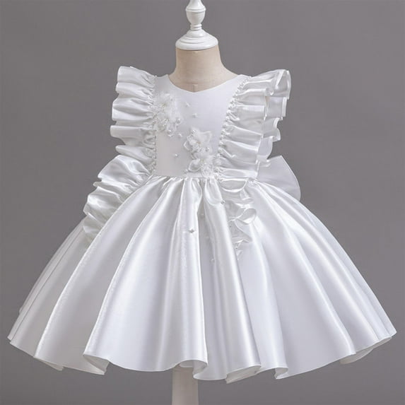 Girls Prom Dresses 9M-6Y Toddlers Kids Cute Ruffle Sleeveless Crewneck Solid Color A-Line Semi-Formal Flower Girl Evening Party Dress