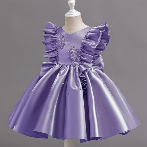 Girls Prom Dresses 9M-6Y Toddlers Kids Cute Ruffle Sleeveless Crewneck Solid Color A-Line Semi-Formal Flower Girl Evening Party Dress