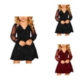 thumbnail image 1 of Girls' Puff Long Sleeve Mesh A-Line Dress with V-Neck and Sparkly Glitter Detail, High Waist Casual Party Dress for Ages 4-14, for Mardi Gras and Formal Events, 1 of 7