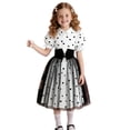 thumbnail image 1 of Girls Puff Sleeve Tulle Dresses Cute Heart Print Collared A-Line Puffy Holiday Party Dress Black 5 Years-6 Years, 1 of 7
