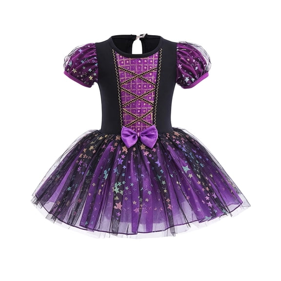 Girls Puff Sleeve Tutu Witch Dresses Tulle Dress Cosplay Costume Halloween Costumes Girl Size 2-7 Years