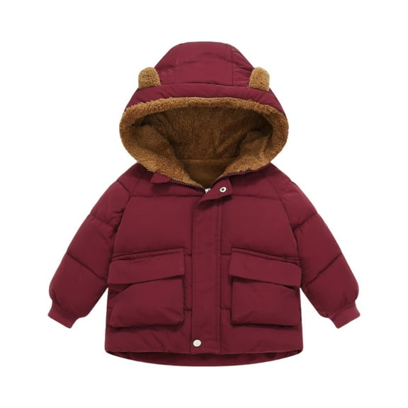 Girls Puffer Coat Casual Warm Winter Coats Toddler Boys Girls Fleece Lined Quilted Down Insulated Hooded Outerwear, Red 90