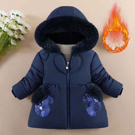 Girls Puffer Coat Girls Winter Coats with Pocket Zip up Hooded Coat Windproof Warm Children Padded Coats for Teen 12-18 Months