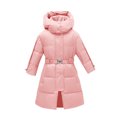 thumbnail image 1 of Girls Puffer Coat Mid Length Hooded Tunic Down Jacket Long Sleeve Thicken Warm Winter Overcoat with Pockets (6 Years, Pink), 1 of 5