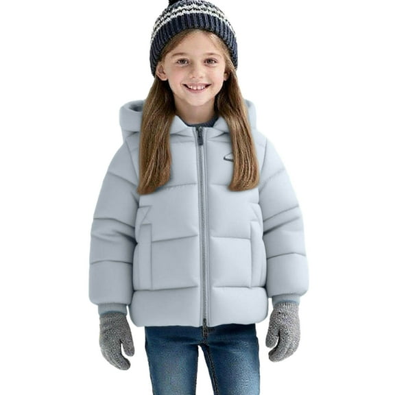 Girls Puffer Coat with Hood Full-zip Thick Faux Fur Sherpa Lined Snow Ski Jacket Heavyweight Toddlers Outerwear (1-2Years, Sky Blue)
