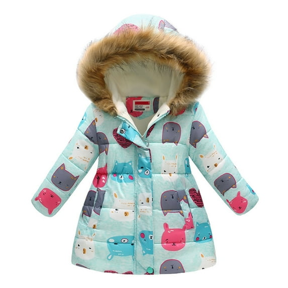 Kids Puffer Jacket Girls Winter Coats with Pocket Zipper Hooded Coat Warm and Windproof Thick Warm Outwear for Little Girls 4-5 Years