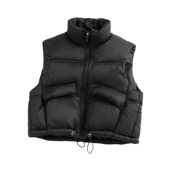 Girls Puffer Solid Color Vest Winter Sleeveless Quilted Jackets Boys Lightweight Zipper Waistcoat Coat Black 120