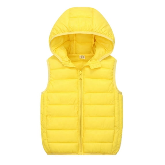 Girls Puffer Vest Boys Child Baby Sleeveless Solid Hooded Vest Outer Outfits Clothes Yellow Coat Size 12-15 Years