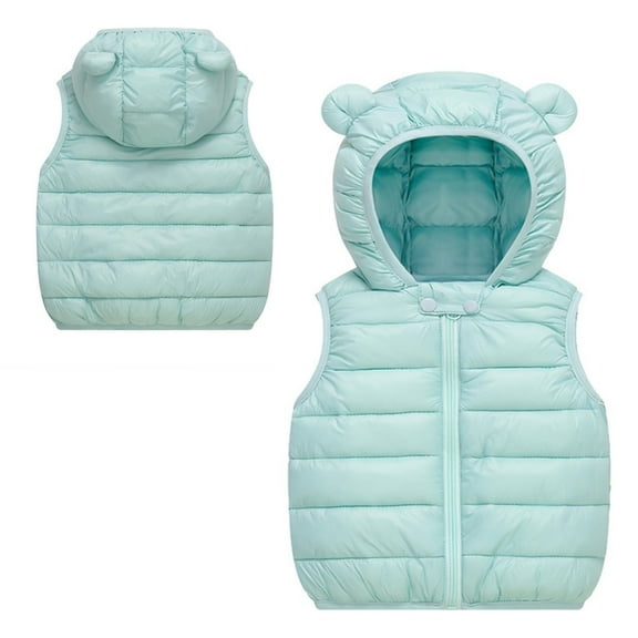 Girls Puffer Vest Boys Vest Cute Bear Ear Hooded Jacket Sleeveless Lightweight Puffer Jacket Baby Puffer Jacket for Little Girls 6-12 Months