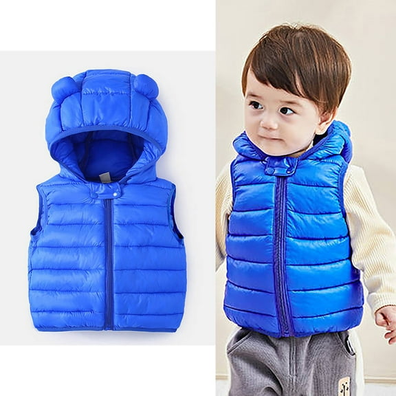 Girls Puffer Vest Boys Vest Cute Bear Ear Hooded Jacket Sleeveless Lightweight Puffer Jacket Child Puffer Jacket for Children 3-4 Years