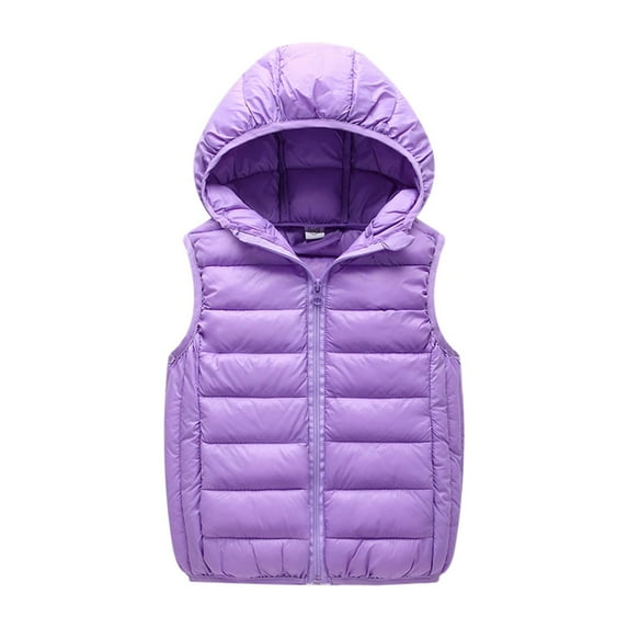 Girls Puffer Vest Child Baby Sleeveless Solid Hooded Vest Outer Outfits Clothes Purple Jacke Size 10-12 Years