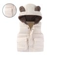 thumbnail image 1 of Girls Puffer Vest Hooded Beige Puffer Vest Zipper Lightweight Sleeveless Bear Ears Windproof down Jacket Winter Clothes 4-5 Years, 1 of 3