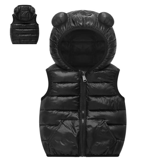 Girls Puffer Vest Hooded Boys Black Vest Full-Zip Sleeveless Bear Ears Lightweight Boys Puffer Jacket Boys Vests 5-6 Years