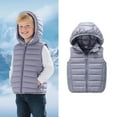 thumbnail image 1 of Girls Puffer Vest Hooded Grey Down Vest Zipper Lightweight Waterproof Sleeveless Outwear Vest for Boys 9-10 Years, 1 of 7