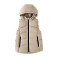 thumbnail image 1 of Girls Puffer Vest Hooded Khaki Down Vest Full-Zip Sleeveless Lightweight Boys Puffer Jacket Vest for Girls 7-8 Years, 1 of 4