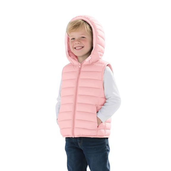 Girls Puffer Vest Hooded Pink Puffer Vest Full-Zip Sleeveless Lightweight Kids Puffer Jacket Winter Clothes 3-4 Years