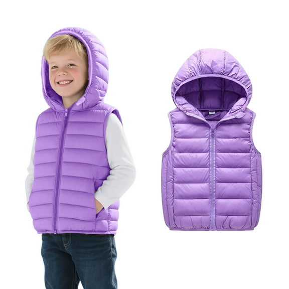 Girls Puffer Vest Hooded Purple Vest Kids Zip up Sleeveless Lightweight Kids Puffer Jacket Fall Winter Clothes 7-8 Years