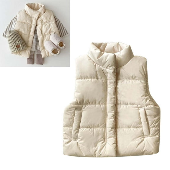Girls Puffer Vest Infant Boys Winter Vest Stand Collar Lightweight Water-Resistant Zip Up Cute Jackets Sleeveless Warm Fleece Outerwear 3-6 Months