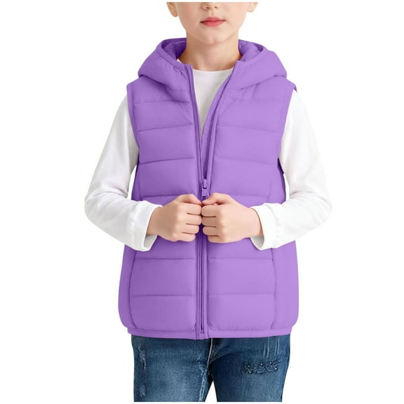 Girls Puffer Vest Jacket Full Zip Up Padded Gilet Quilted Coats Fashion Solid Color Winter Warm Outerwear with Pocket 3-14 Years