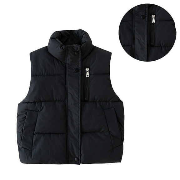 Girls Puffer Vest Kids Girls Winter Vest Stand Collar Lightweight Water-Resistant Zip Up Cute Jackets Sleeveless Kids Winter Jacket 4-5 Years