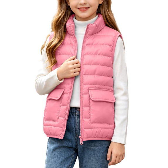 Girls Puffer Vest Kids Zip Up Padded Gilet Winter Quilted Jackets Fashion Outwear