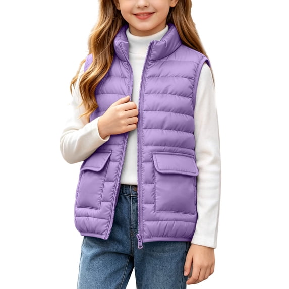Girls Puffer Vest Kids Zip Up Padded Gilet Winter Quilted Jackets Fashion Outwear