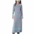 thumbnail image 1 of Girls Puffy Dress New Muslim Long Dress Medium Big Girls Long Sleeve V Neck Colorblock Dress Girls Summer Dresses Fancy Easter Dresses for Girls Gray New, 1 of 6