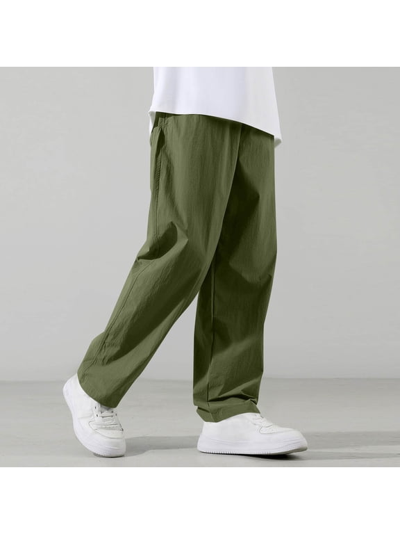 Girls Pull On Pants for 5 Year Old, Loose Fit Straight Leg Casual Pants with Elastic Waistband, Soft Breathable Nylon Blend, Green 5T,Size 9 T