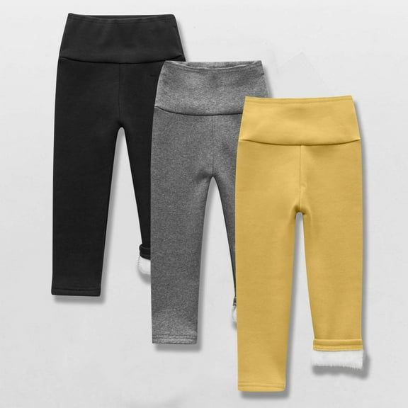 Girls Pull on Skinny Fitted Stretch Pants New 3pc Baby Girl Boy High Waist Sweatpants Solid Color Elastic Pants Fleece Lined Leggings Navy 8 Years