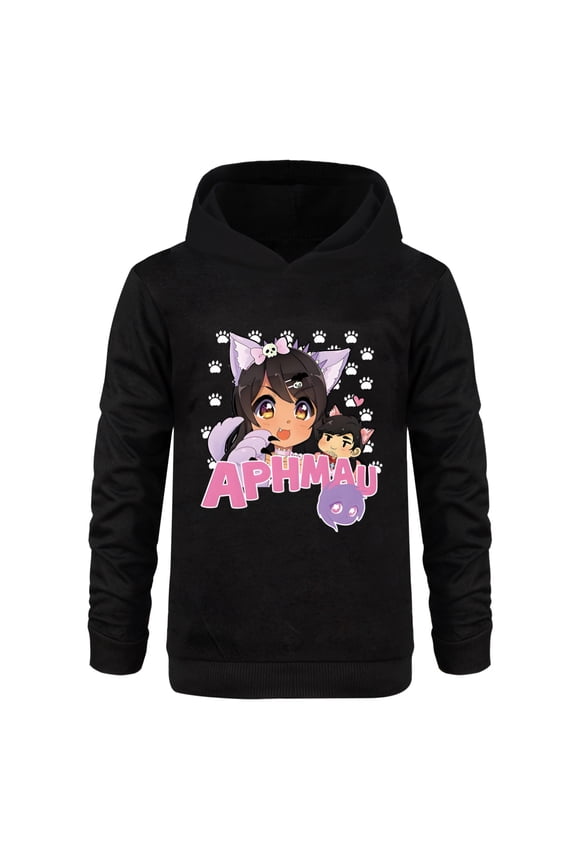 Girls Pullover Hoodie Aphmaus Kids Long Sleeve Sweatshirts Kawaii Cartoon Hooded Shirt Casual Jumper Sport School Anime Gift 4-13 Years