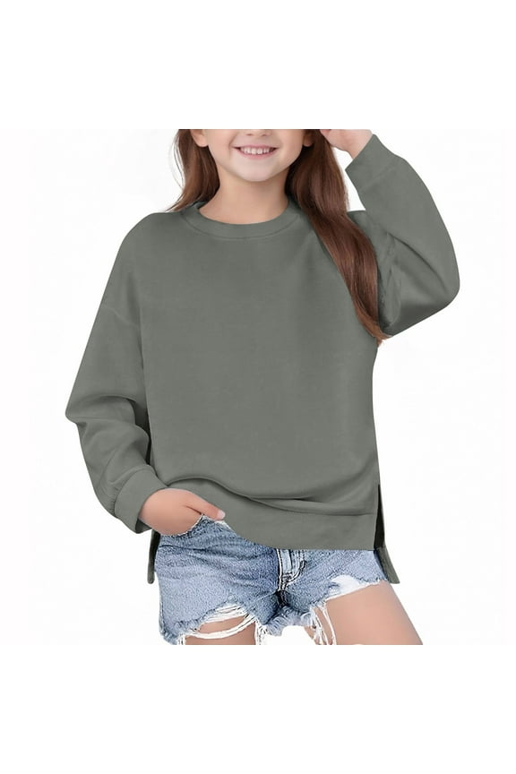 Girls Pullover Hoodie Hooded Sweatshirt Kids Long Sleeves Sweatshirts Oversized Crew Neck Casual Loose Pullover Tops Warm Fleece Jumper Fall Winter Clothes Fitness Sportwear