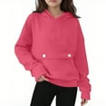 thumbnail image 1 of Girls' Pullover Hoodies with Button Flap Pocket Cotton Fleece Loose Hooded Sweatshirt Kids Sweaters 4-15 Years (14-15 Years, Hot Pink), 1 of 5