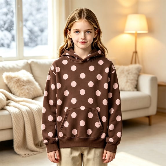 Girls Pullover Polka Dot Printed Hoodie Sweatshirt