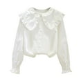 thumbnail image 1 of Girls' Pullover Sweatshirt New Girl's Long Sleeve Ruffle Shirt Button Front Long Sleeve Blouse Loose Soft Casual Tops White 5 Years, 1 of 3