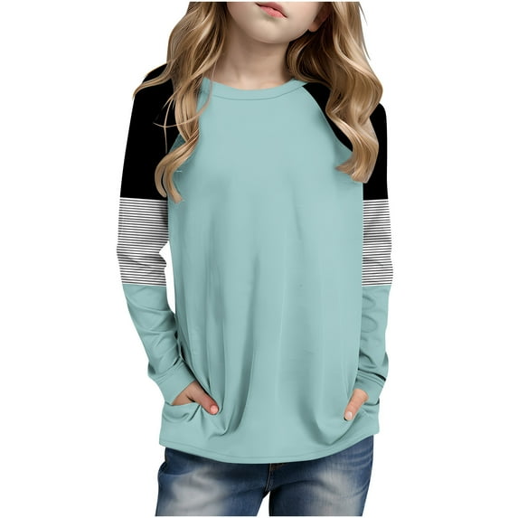 Girls' Pullover Sweatshirt New Girls Casual Long Sleeve Shirts Loose Crewneck Pullover Tops Outdoor Sports Comfy Tunic Blouses Mint Green 9 Years