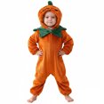 thumbnail image 1 of Girls Pumpkin Long Sleeve Hooded Zipper Pumpkin Jumpsuit Unisex Halloween Dress up Party Clothes Size 0-5 Years, 1 of 4