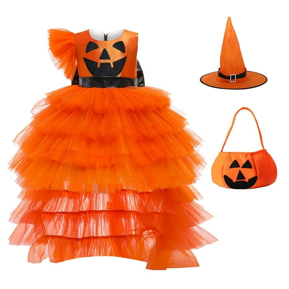 Girls Pumpkin Dress Halloween Princess Costume Birthday Party Outfits 2-7T