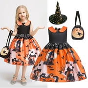 Girls Pumpkin Dresses Kids Princess Skirt with Accessories